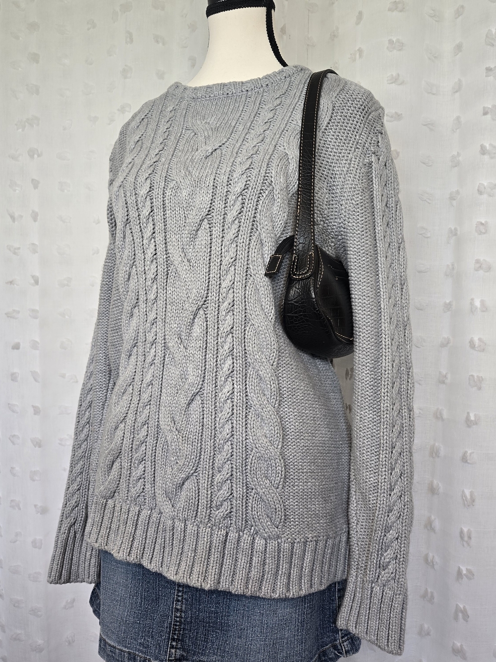 L.L. Bean Classic Cable Knit Women's Sweater - Light Gray